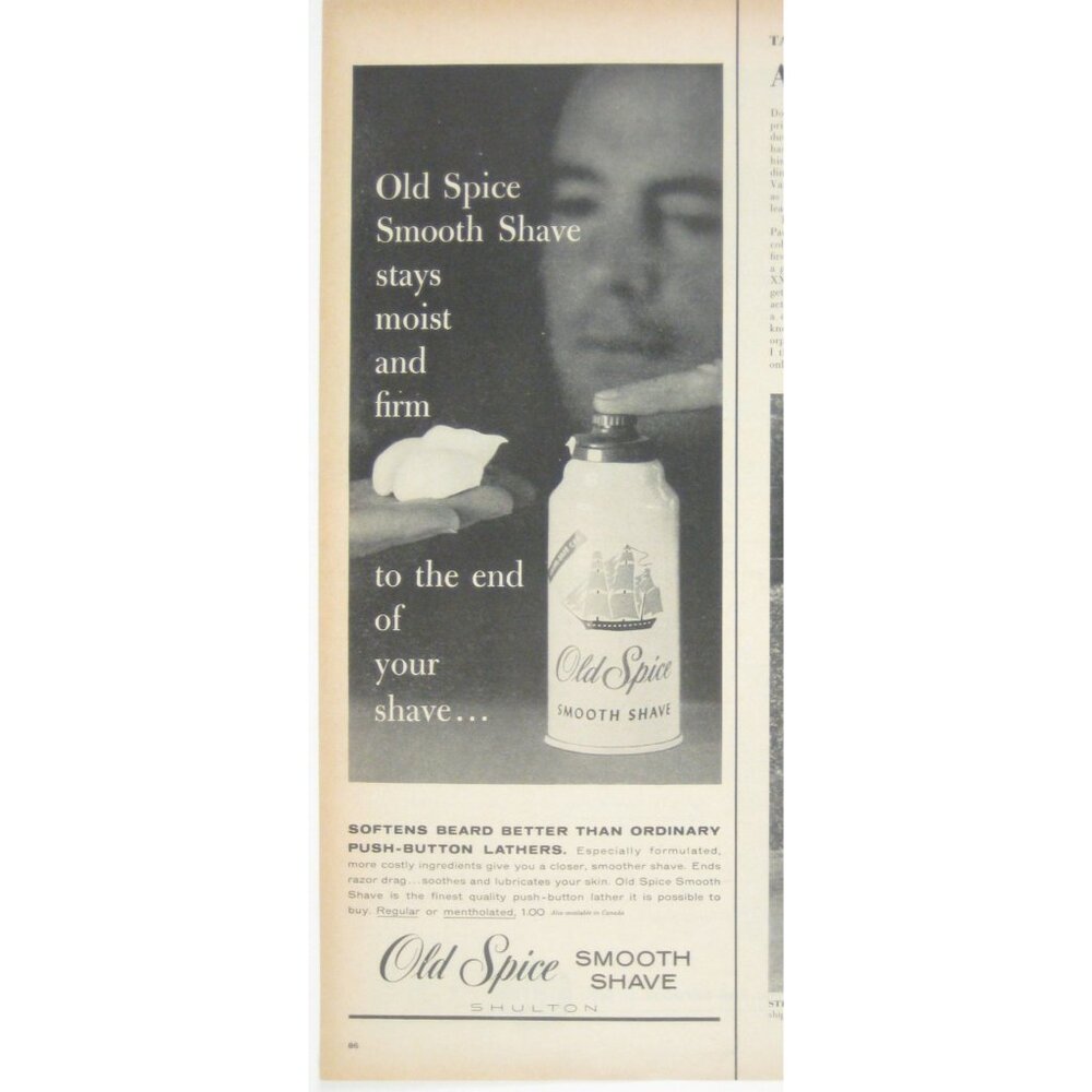 Old Spice Smooth Shave Vintage Advertising Print Ad Shulton Shaving MOD